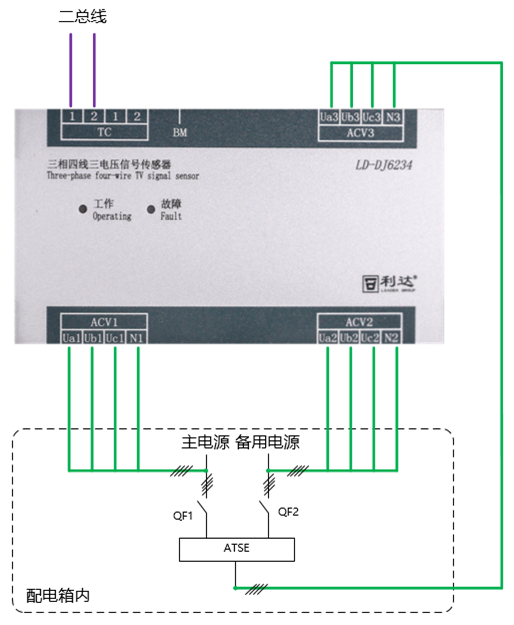 LD-DJ6234三相四線三電壓信號(hào)傳感器接線圖